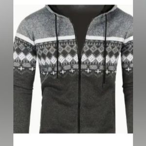 New Men's Grey/Black Hooded Cardigan Full Zip